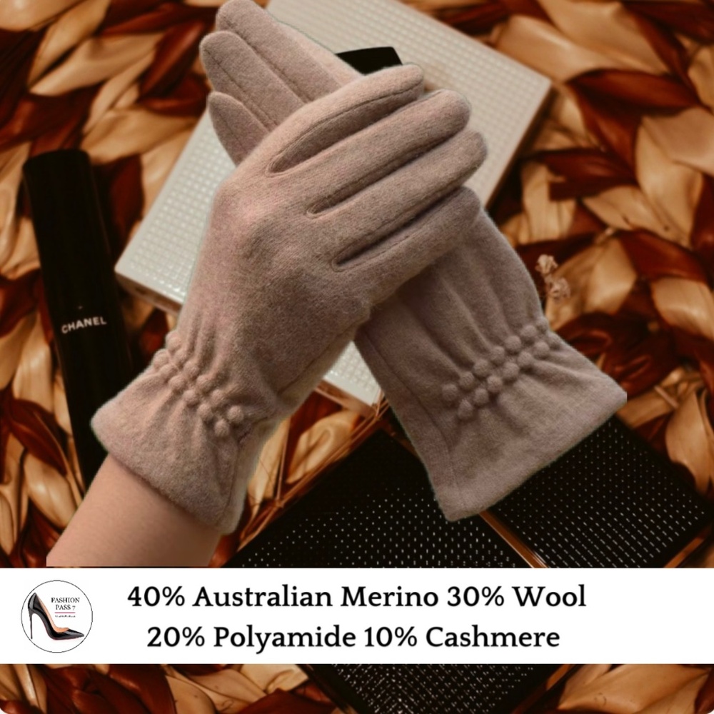Luxury Cashmere Merino Wool Gloves Classic Beige Driving Winter Warm Cozy Mitten